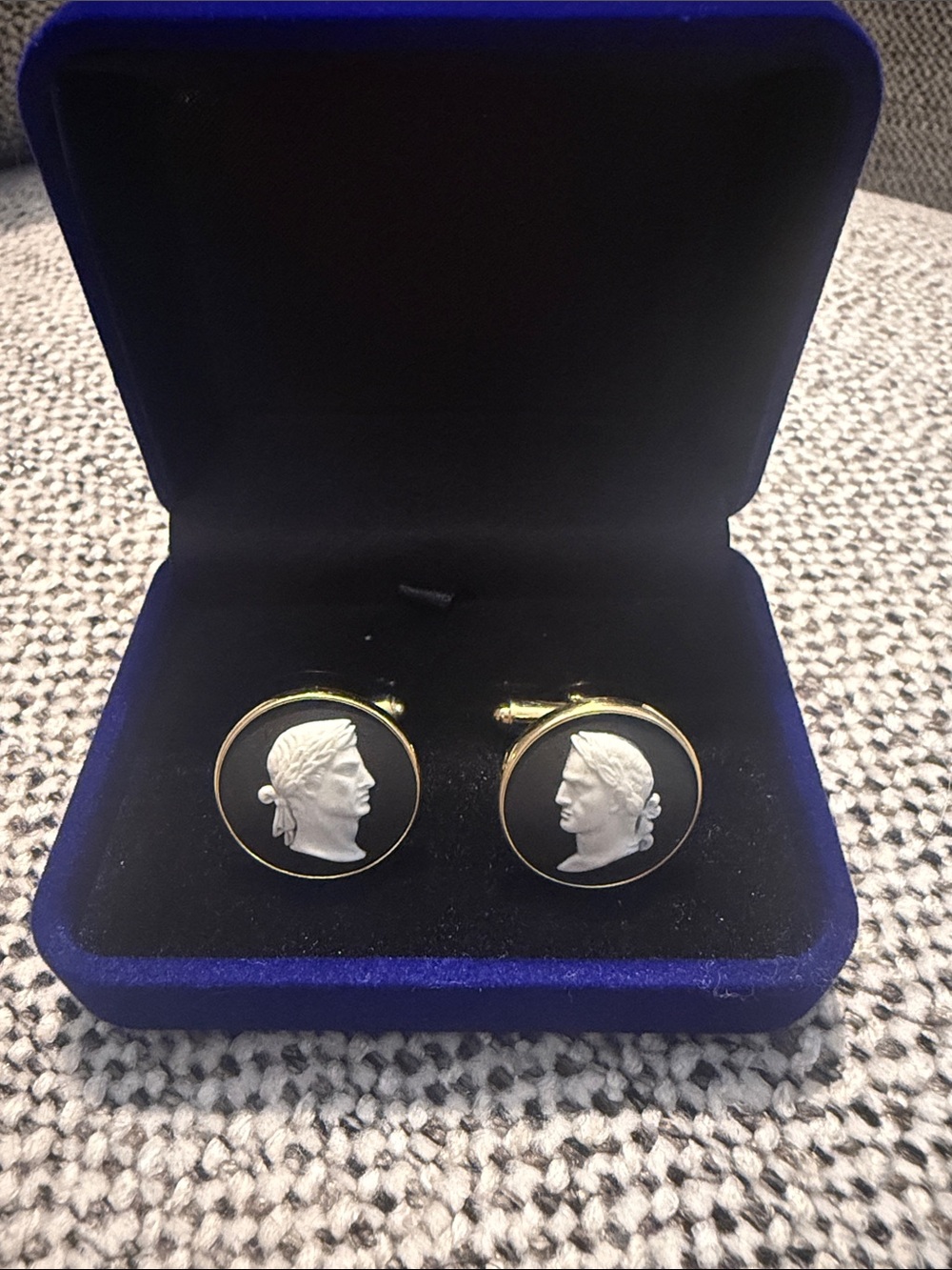 Wedgwood Black and White Classical Profile Cufflinks with Gold Accent
